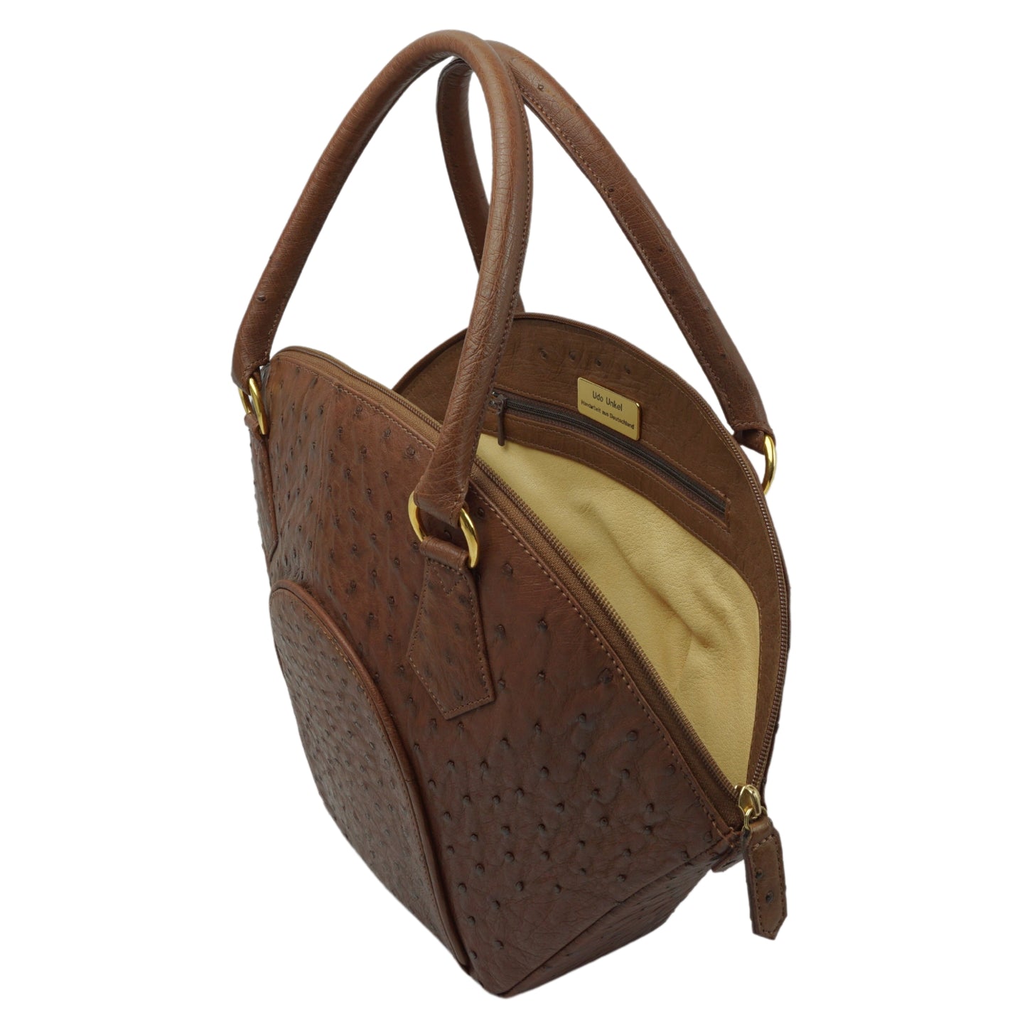 Handtasche "Die Lächelnde" in Braun mit goldfarbenen Details