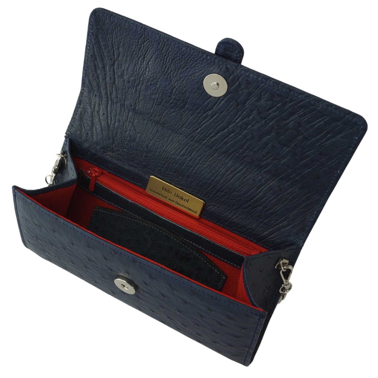 Handtasche "Die Clutch" in Oceanblau mit silberfarbenen Details & Schulterriemen