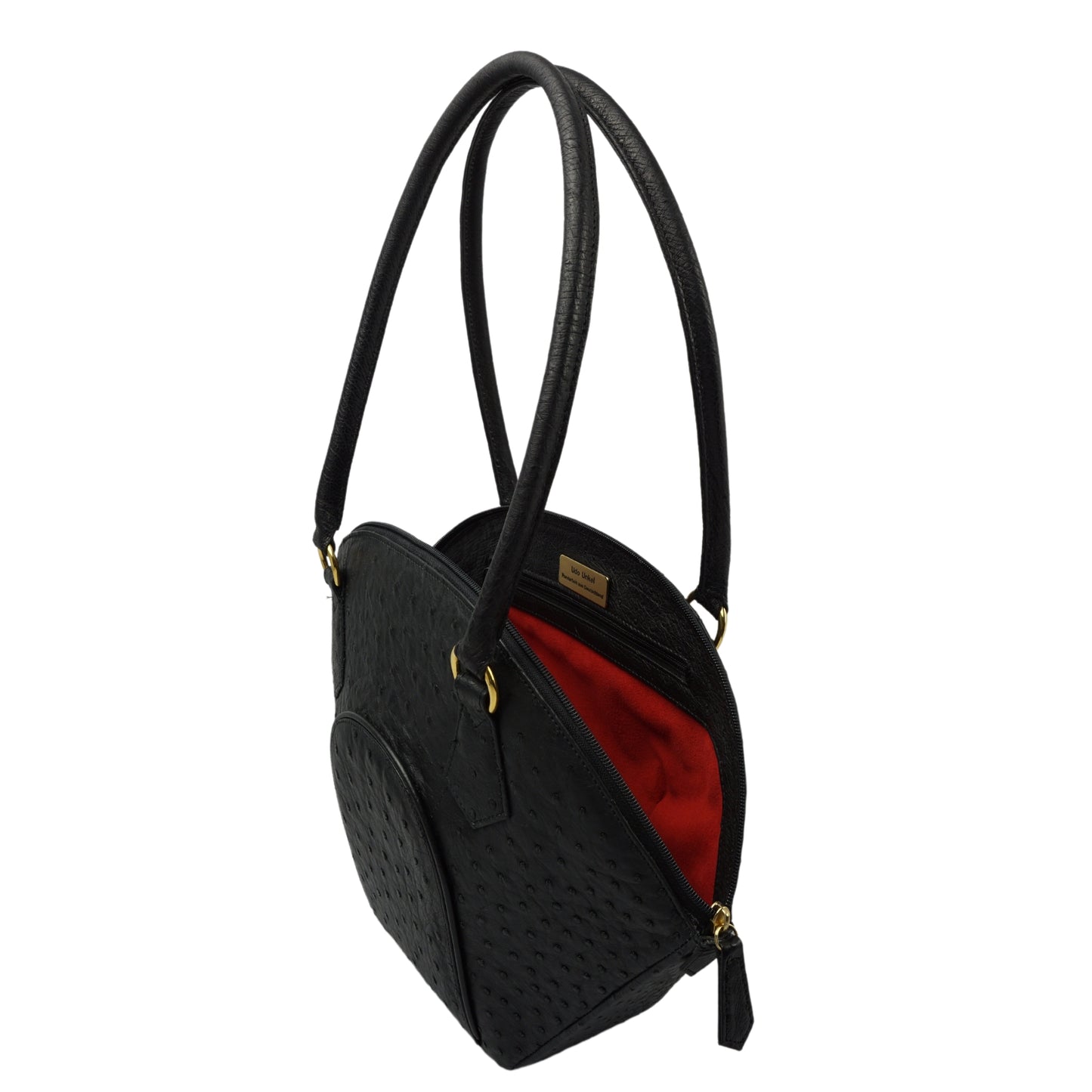 Handtasche "Die Lächelnde" in Schwarz mit goldfarbenen Details