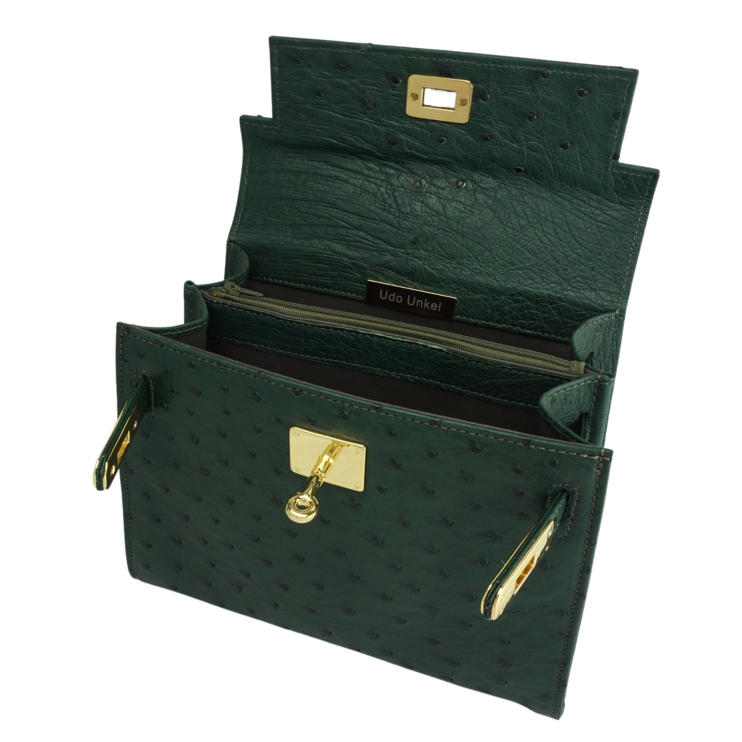 Handtasche "Die Klassische" in Cyprusgrün mit goldfarbenen Details in M