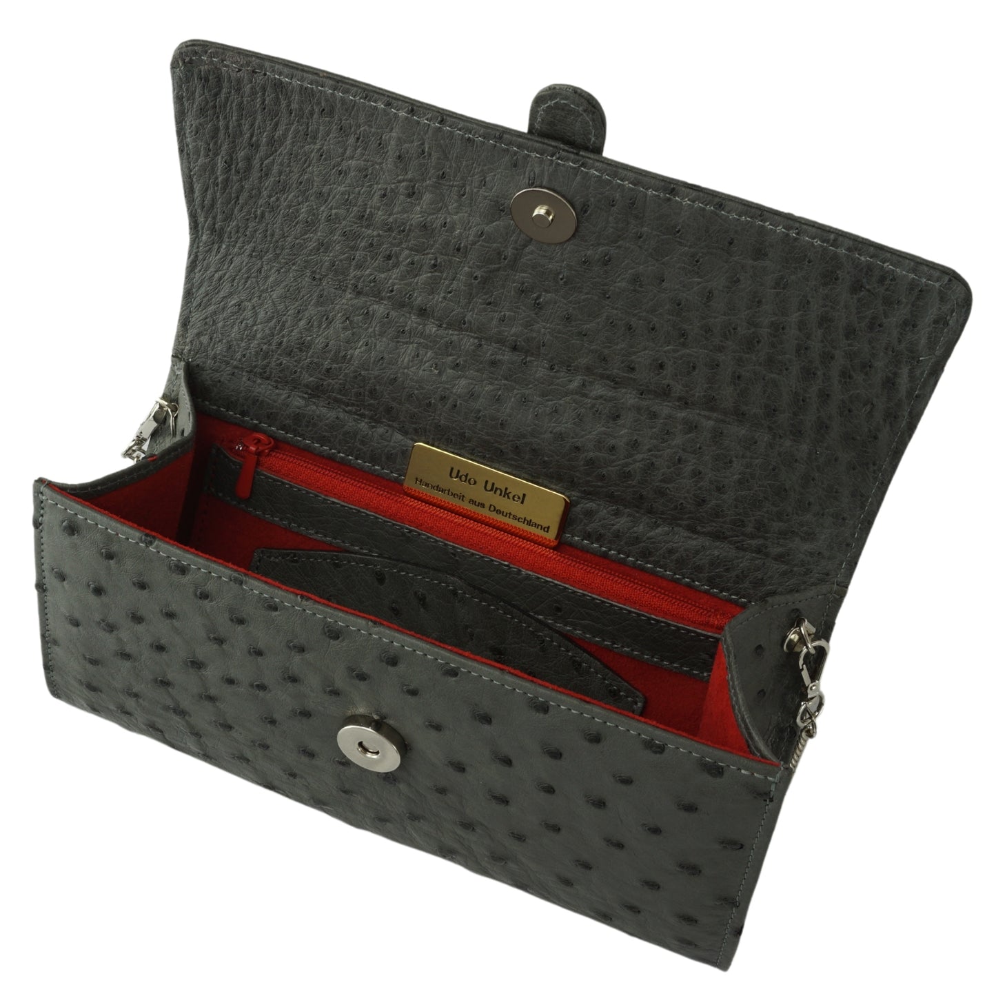 Handtasche "Die Clutch" in Grau mit silberfarbenen Details & Schulterriemen