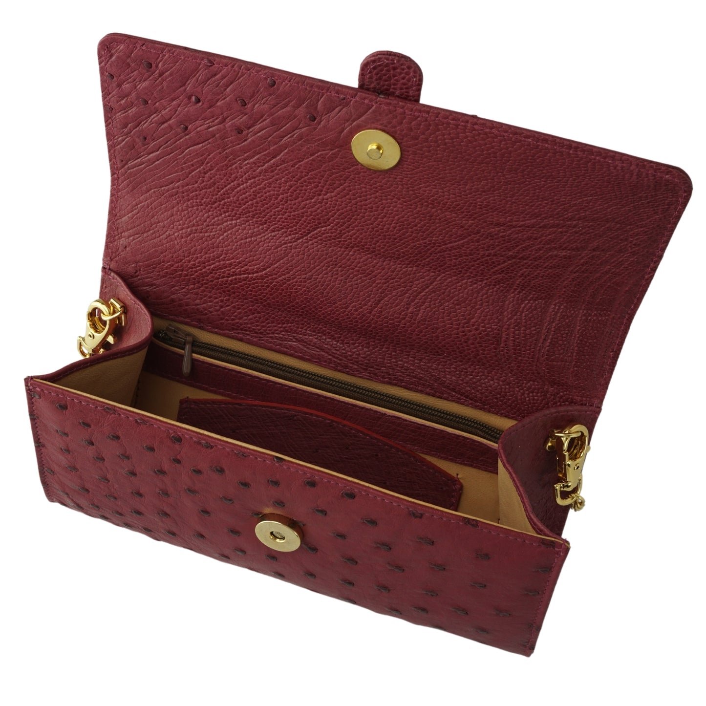 Handtasche "Die Clutch" in Beere mit goldfarbenen Details & Schulterriemen