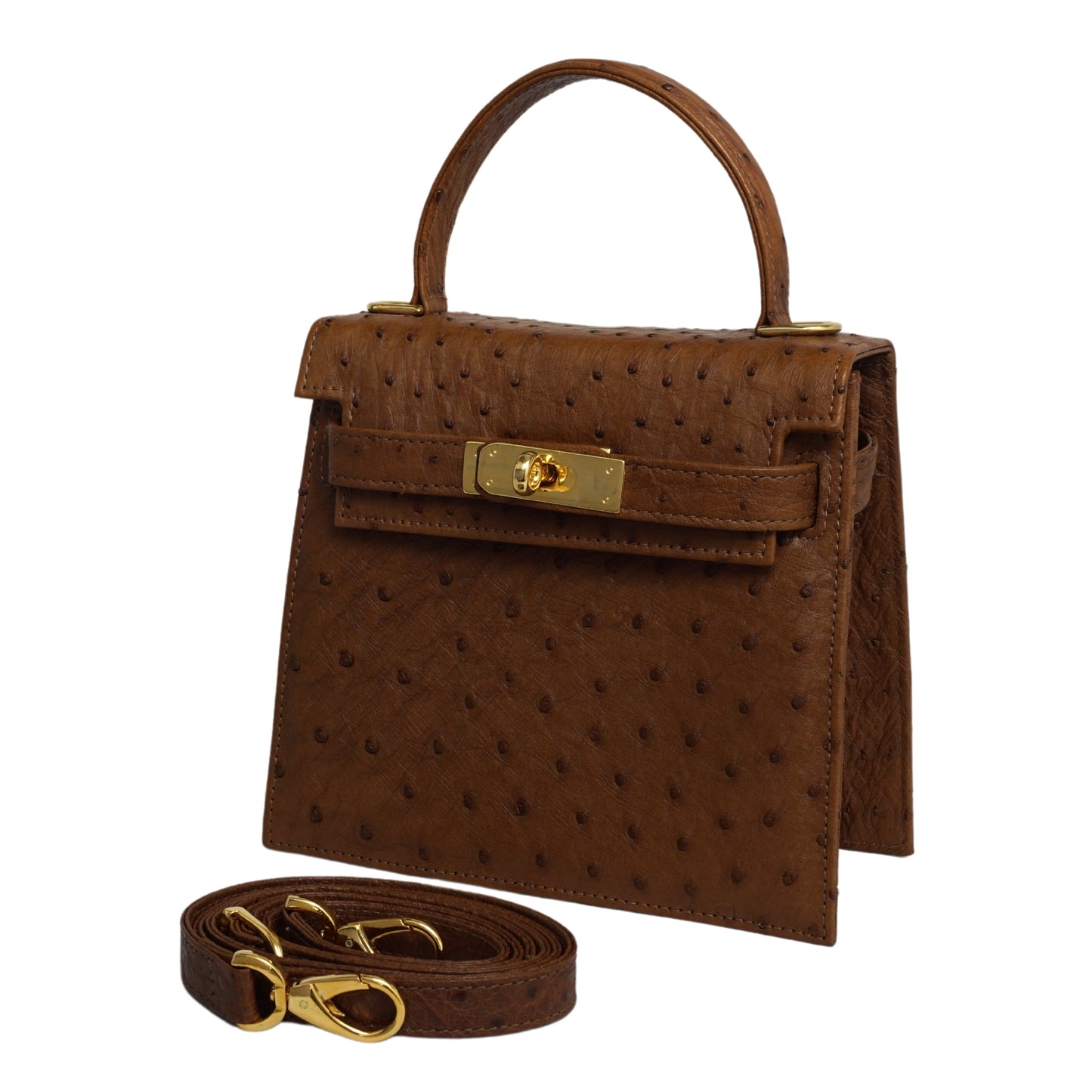 Handbag "The Classic" in brown with gold-colored details in S
