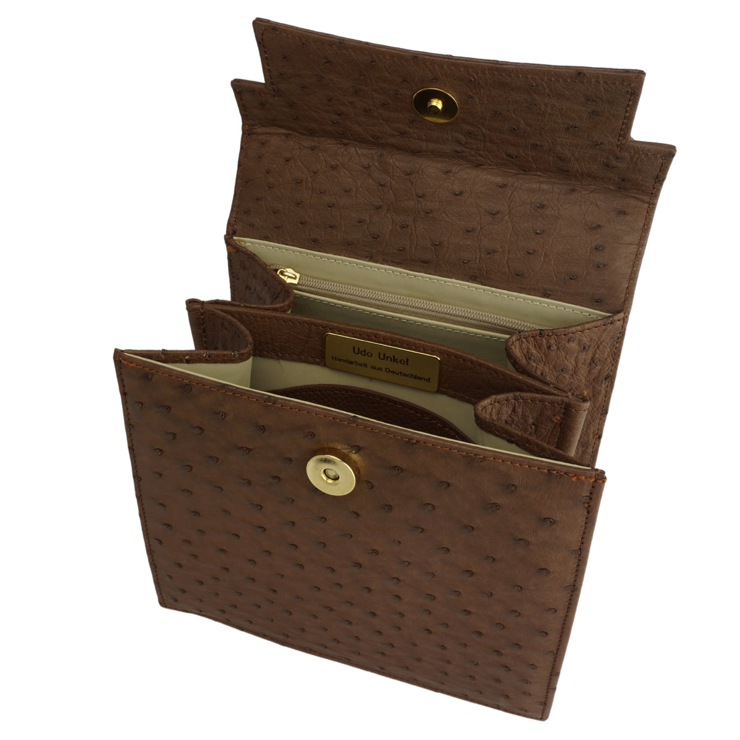 Henkeltasche "Die Feine" in Braun mit goldfarbenen Details