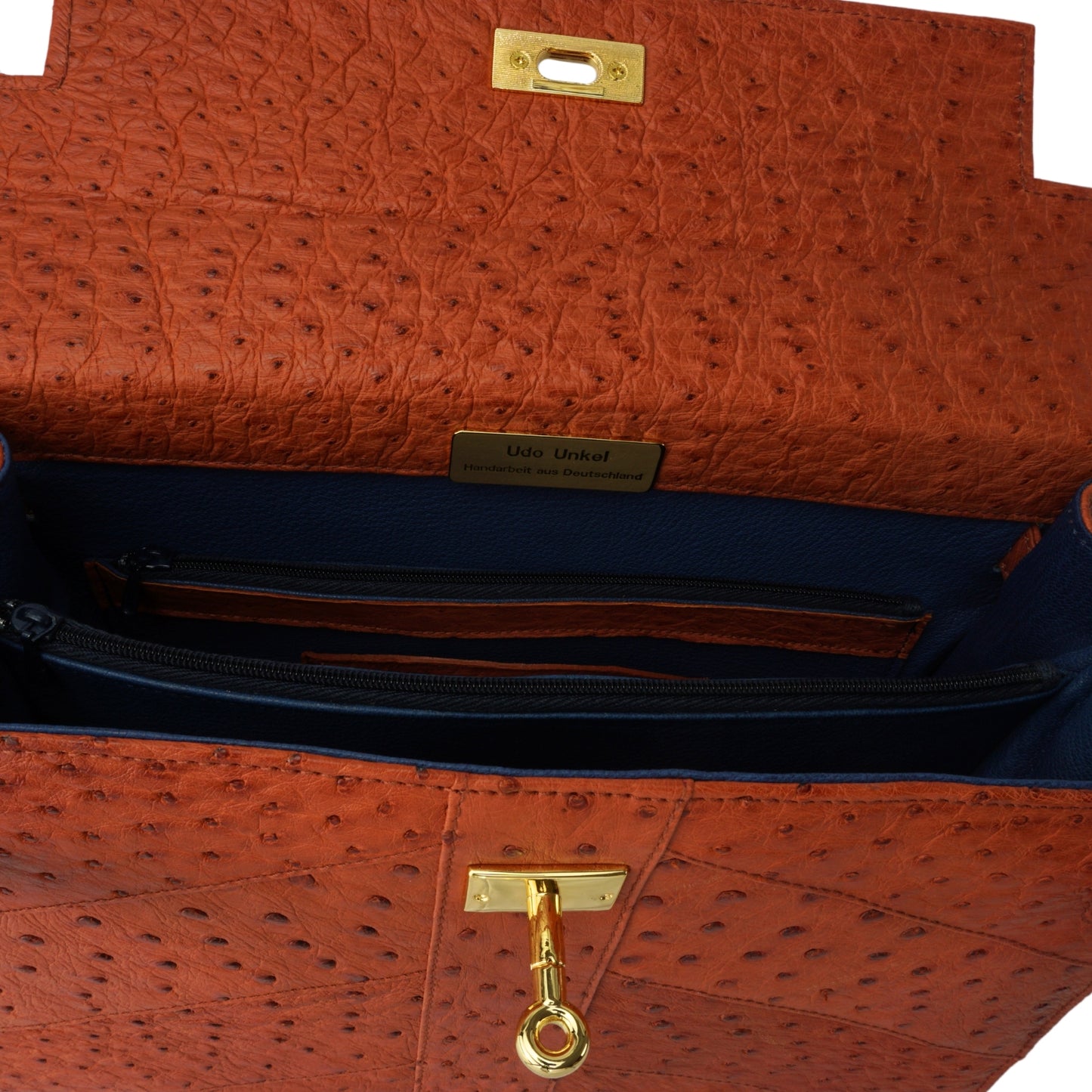 Handtasche "Die Klassische" in Terracotta, Mosaik-Optik mit goldfarbenen Details in L