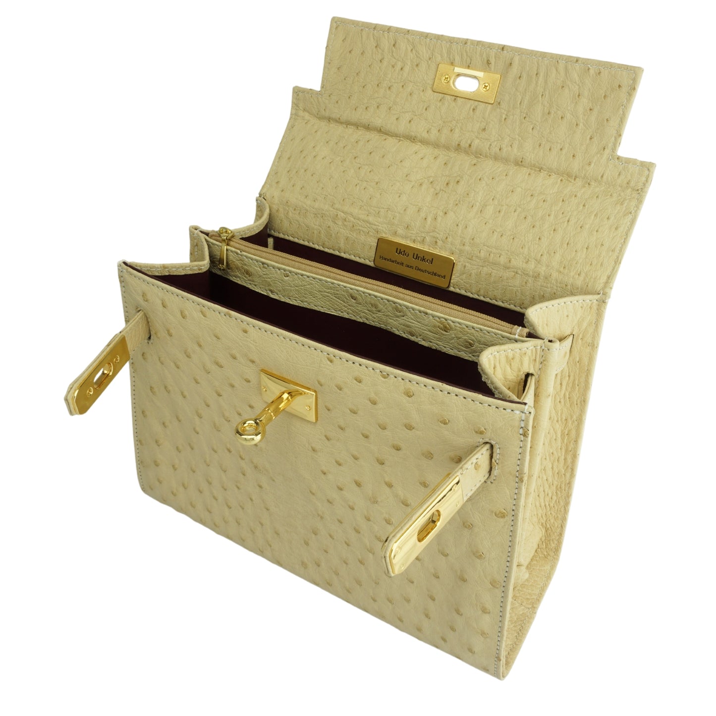 Handtasche "Die Klassische" in Beige mit goldfarbenen Details in M