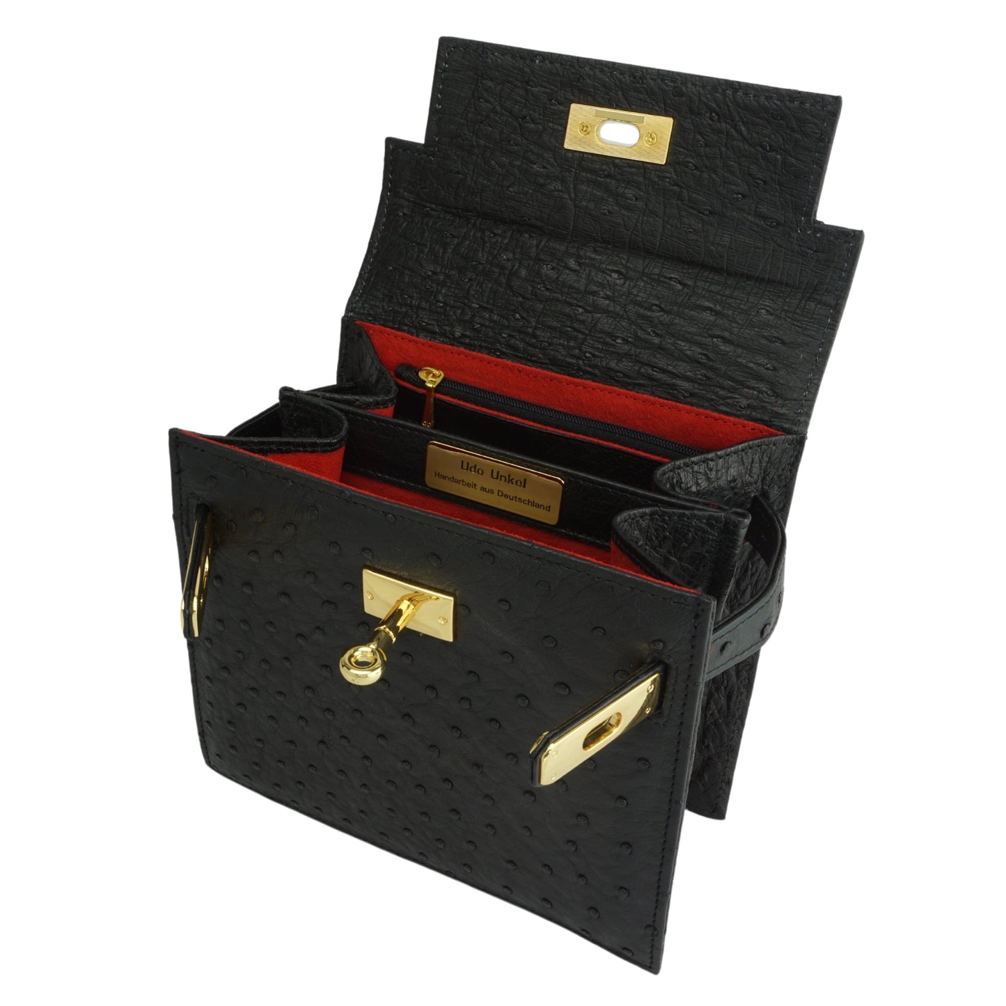 Handtasche "Die Klassische" in Schwarz mit goldfarbenen Details in S