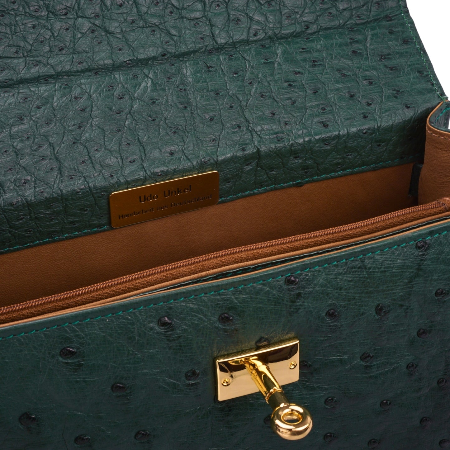 Handbag "The Classic" in Cyprus green with gold-colored details in L