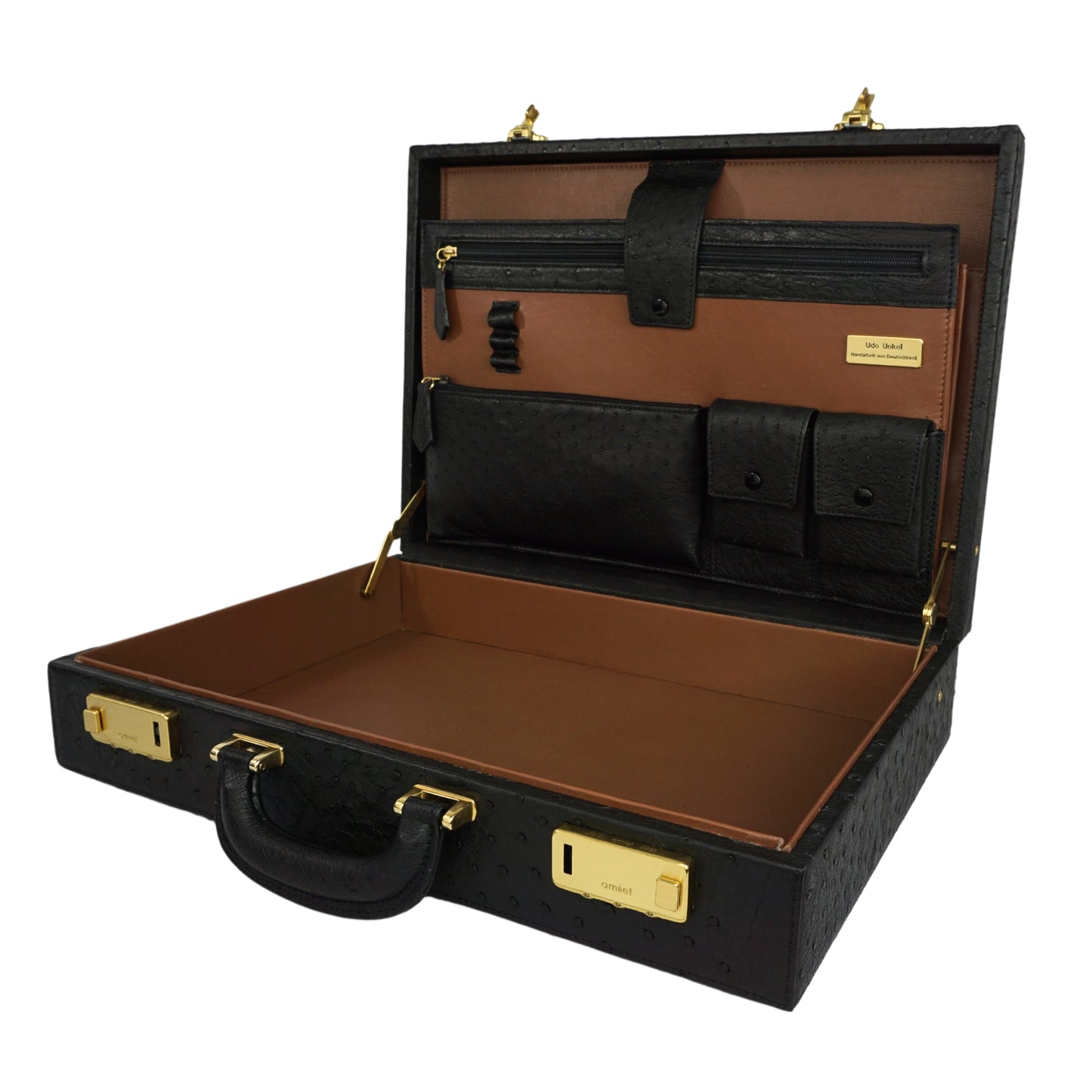 Briefcase in black with gold-colored combination lock