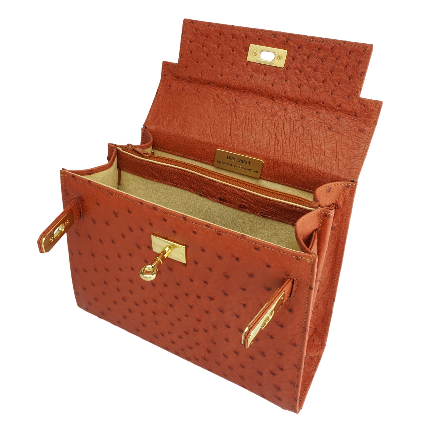 Handtasche "Die Klassische" in Terracotta mit goldfarbenen Details in M