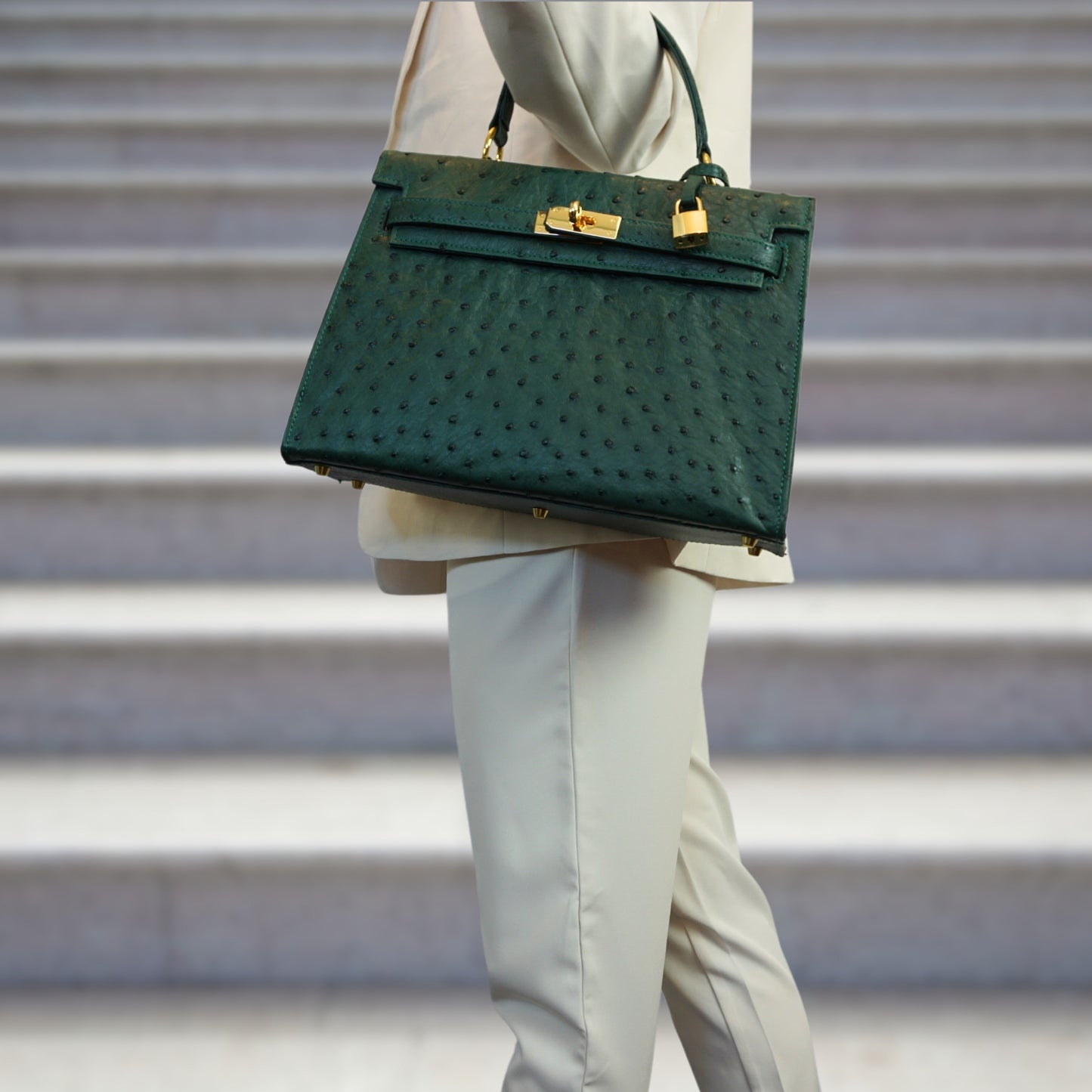 Handbag "The Classic" in Cyprus green with gold-colored details in L