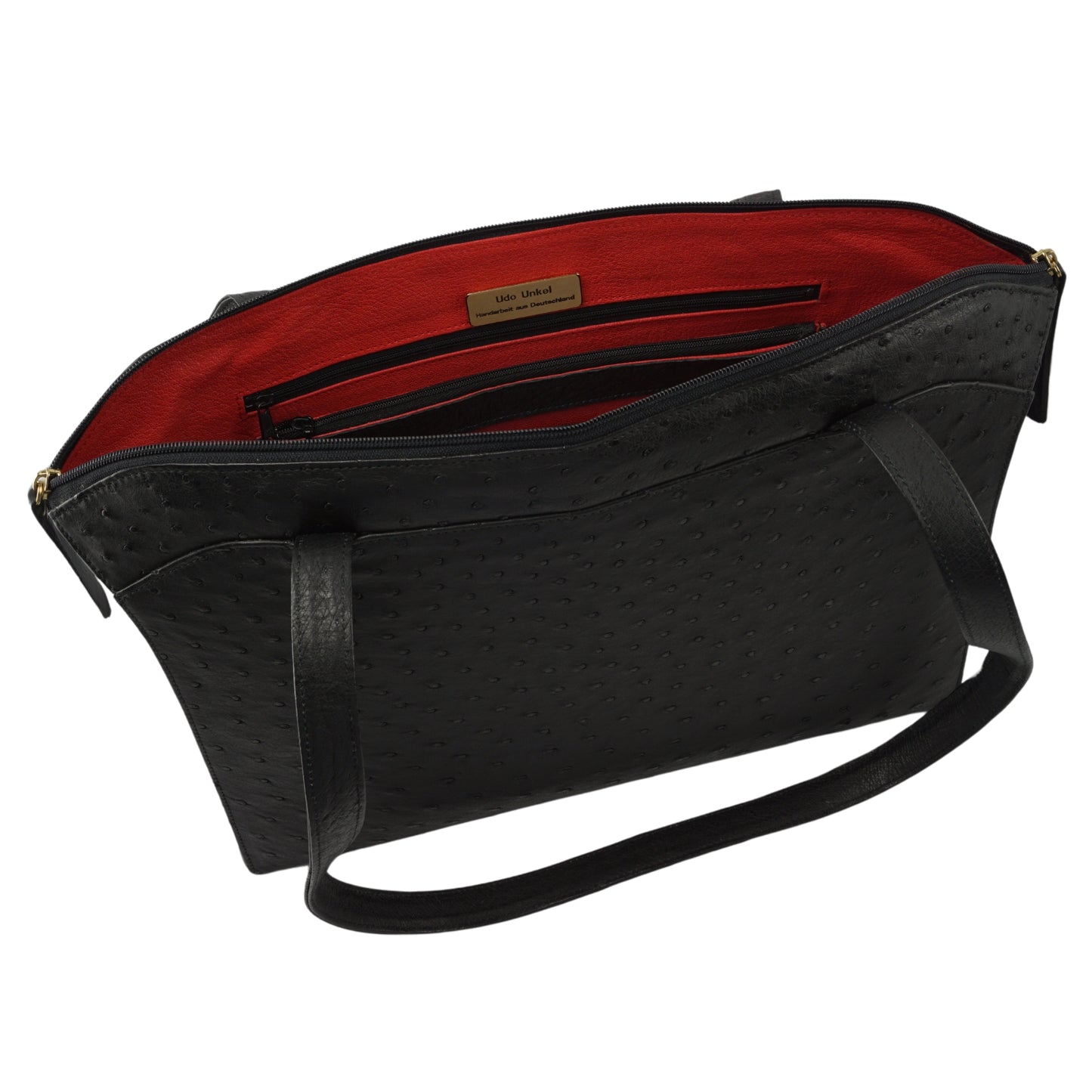 Handbag "Die Elegante" in black, elegant shopper with outside compartment