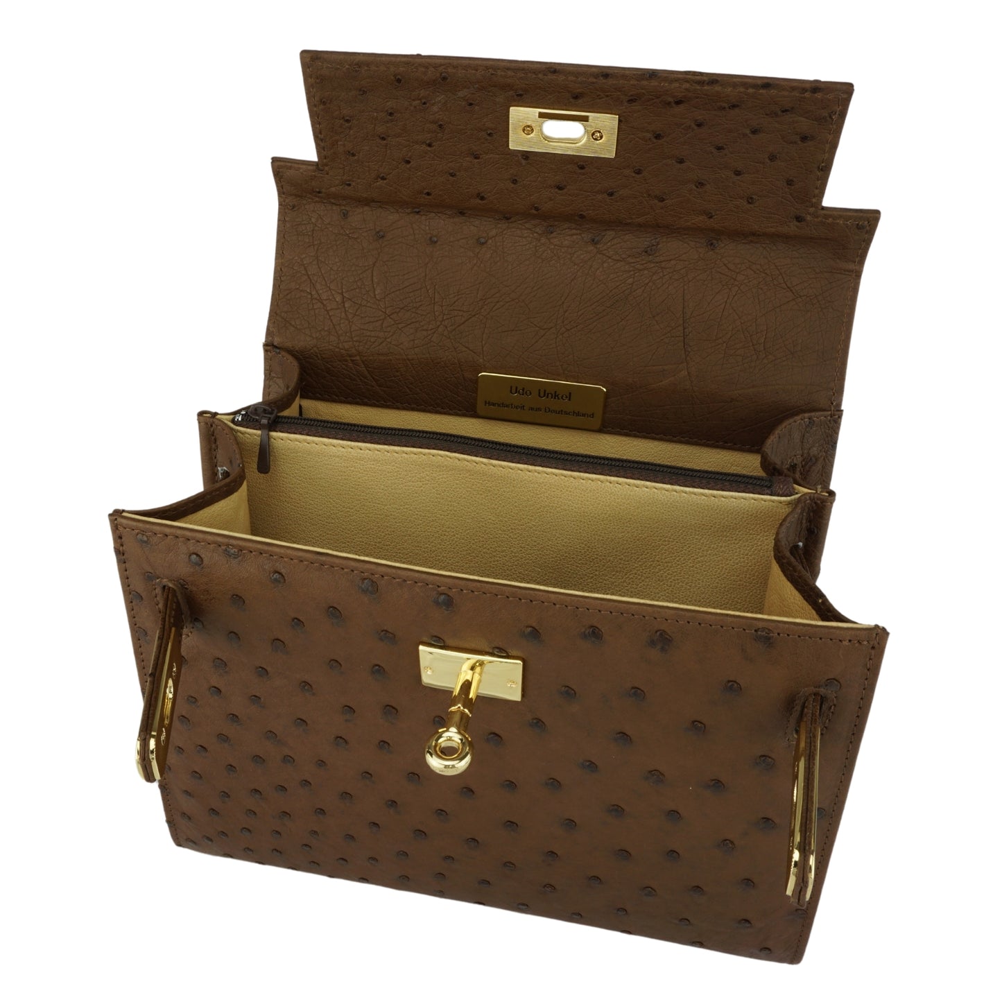 Handtasche "Die Klassische" in Braun mit goldfarbenen Details in M