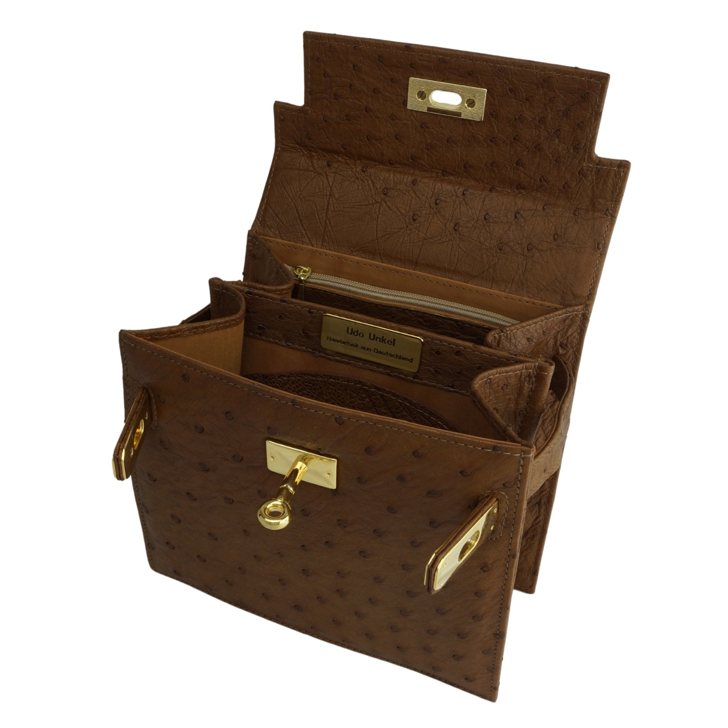 Handbag "The Classic" in brown with gold-colored details in S