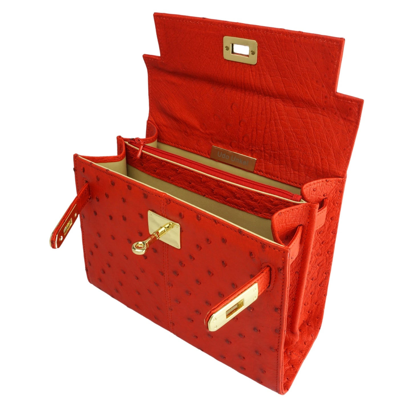 Handtasche "Die Klassische" in Feuerrot mit goldfarbenen Details in M