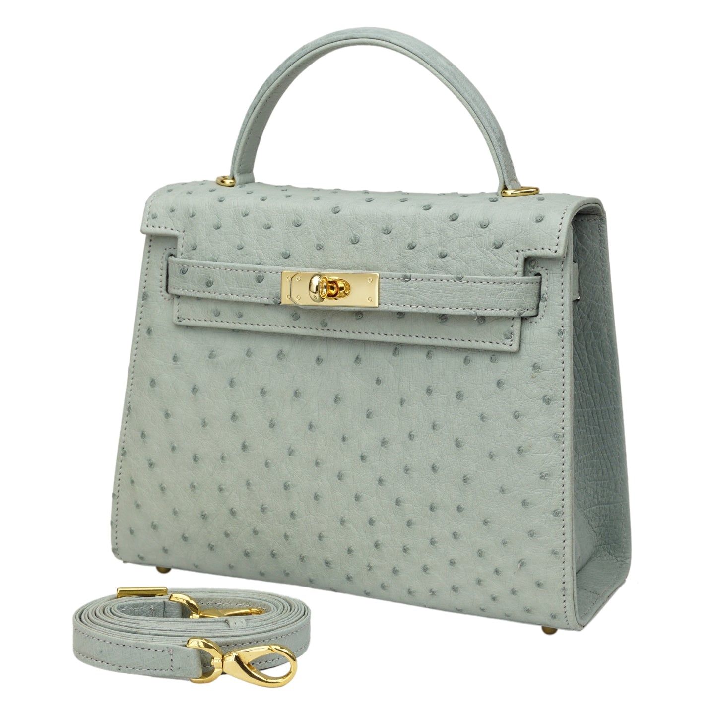 Handtasche "Die Klassische" in Saphirblau mit goldfarbenen Details in M
