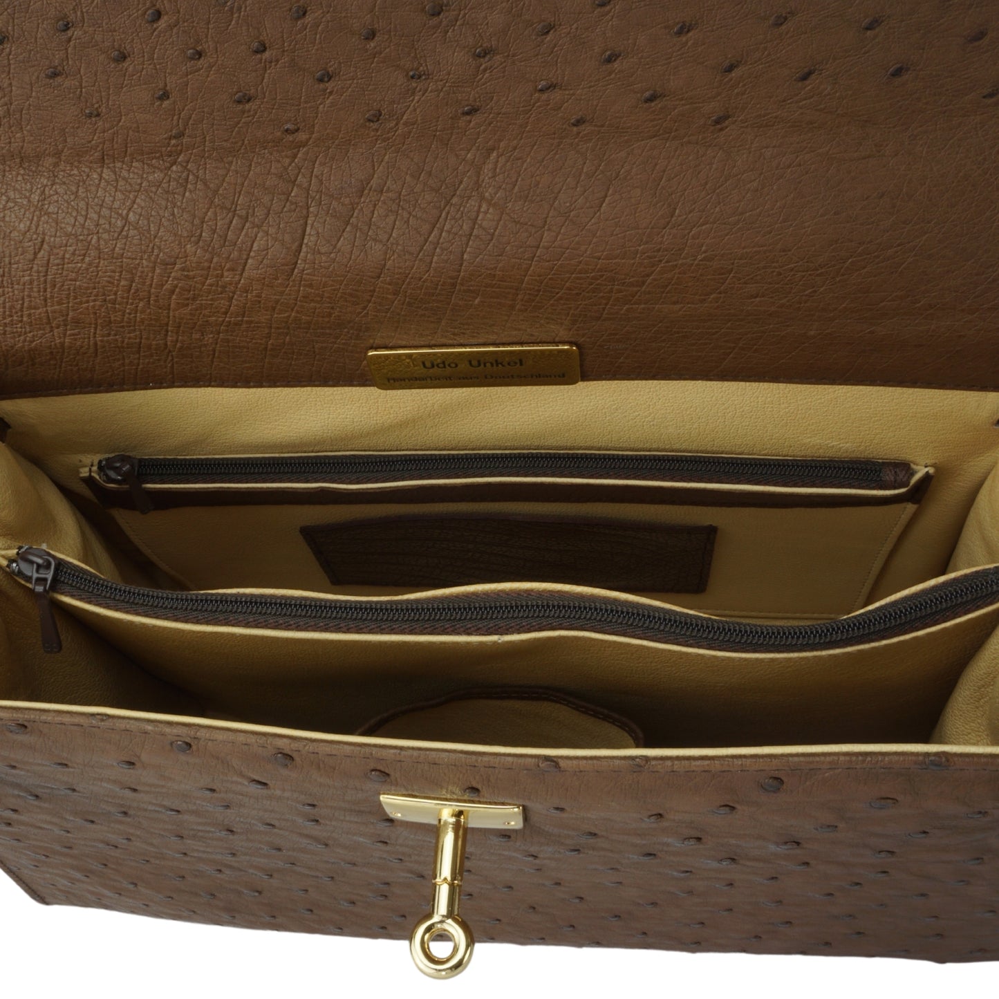 Handtasche "Die Klassische" in Braun mit goldfarbenen Details in L