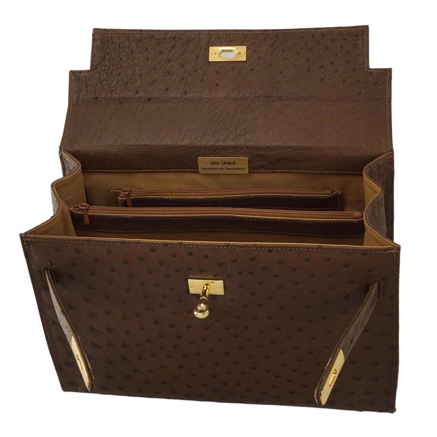 Handtasche "Die Klassische" in Braun mit goldfarbenen Details in XL