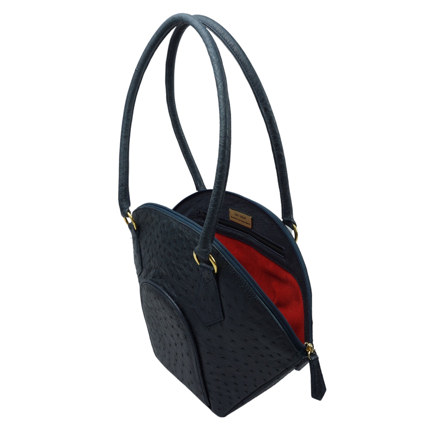 Handtasche "Die Lächelnde" in Nachtblau mit goldfarbenen Details