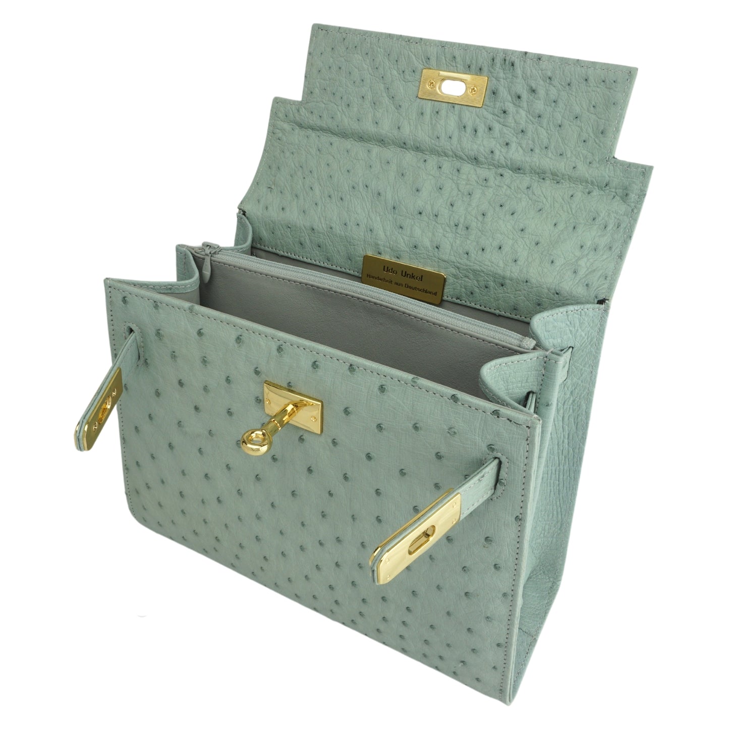 Handtasche "Die Klassische" in Saphirblau mit goldfarbenen Details in M