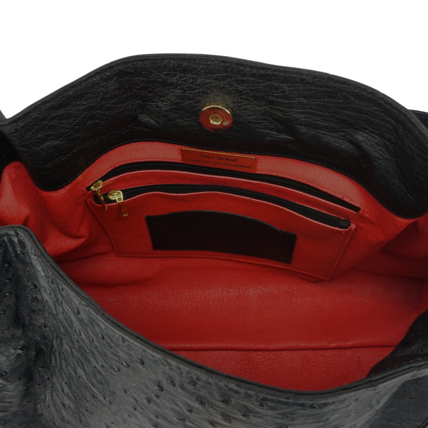 Handtasche "Die Vielseitige" aus Straußenleder in Schwarz