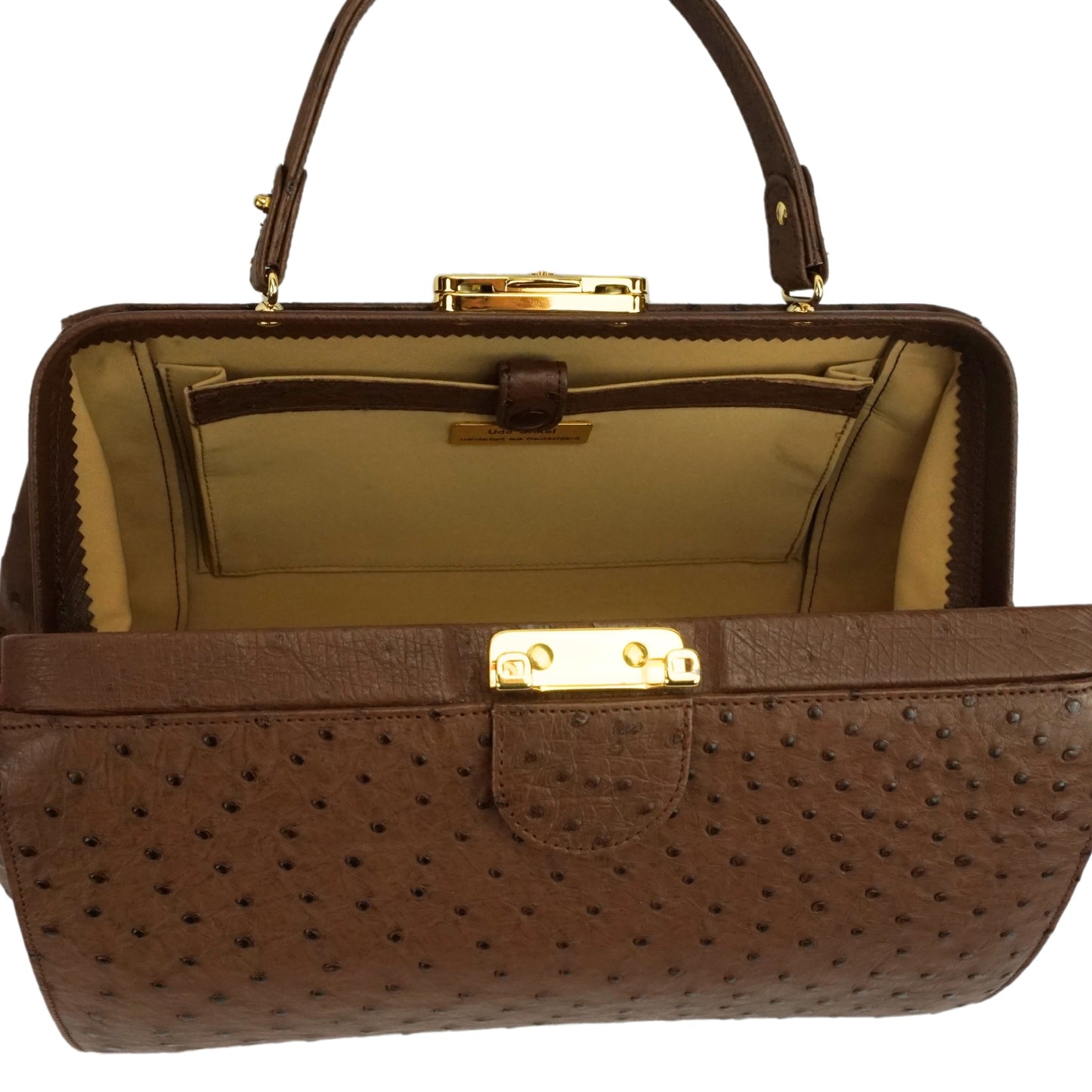 Handbag "The Clutch" in dark brown with gold-colored details & shoulder strap