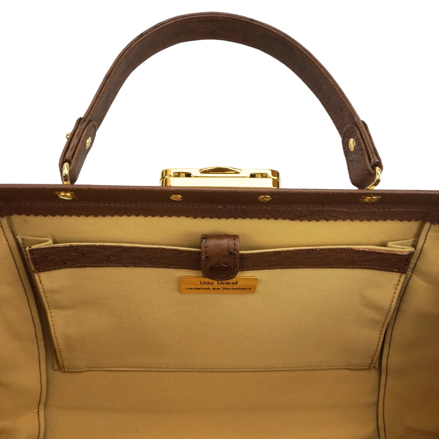 Handbag "The Clutch" in dark brown with gold-colored details & shoulder strap