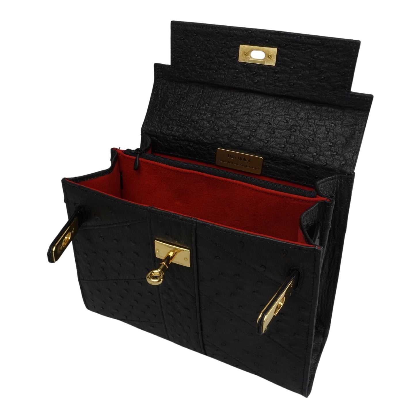 Handtasche "Die Klassische" in Schwarz, Mosaik-Muster mit goldfarbenen Details in M