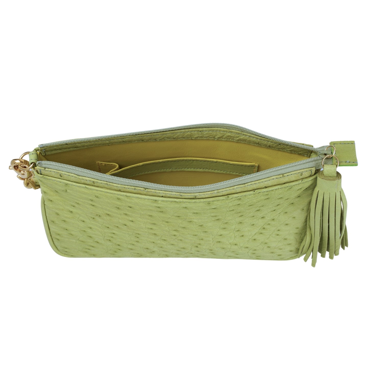 Handtasche "Pochette" in Hellgrün mit goldfarbenen Details