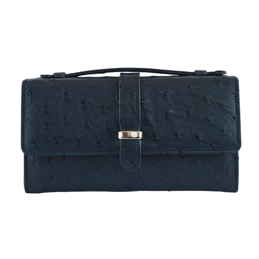 Handtasche "Die Clutch" in Oceanblau mit silberfarbenen Details & Schulterriemen