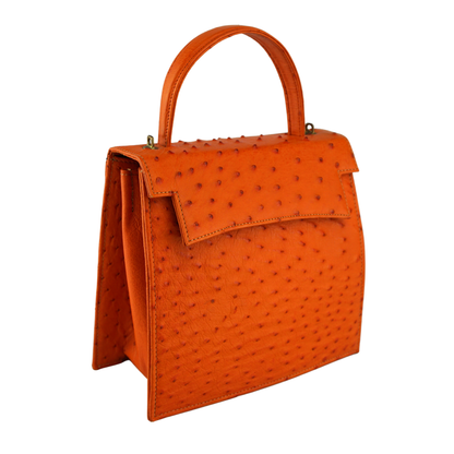 Straußenleder Henkeltasche in Orange mit goldfarbenen Details
