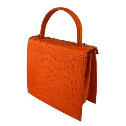 Straußenleder Henkeltasche in Orange mit goldfarbenen Details