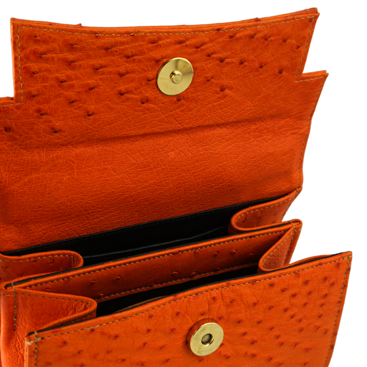 Straußenleder Henkeltasche in Orange mit goldfarbenen Details