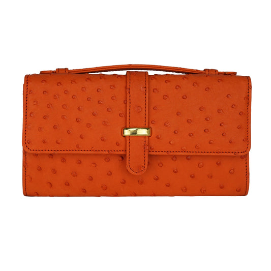 Handtasche "Die Clutch" in Orange mit goldfarbenen Details & Schulterriemen