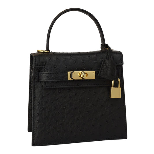 Handtasche "Die Klassische" in Schwarz mit goldfarbenen Details in S