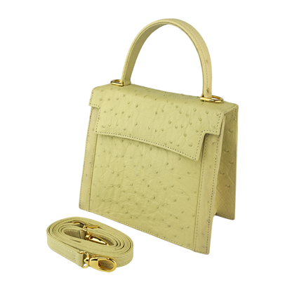 Straußenleder Henkeltasche in Beige mit goldfarbenen Details