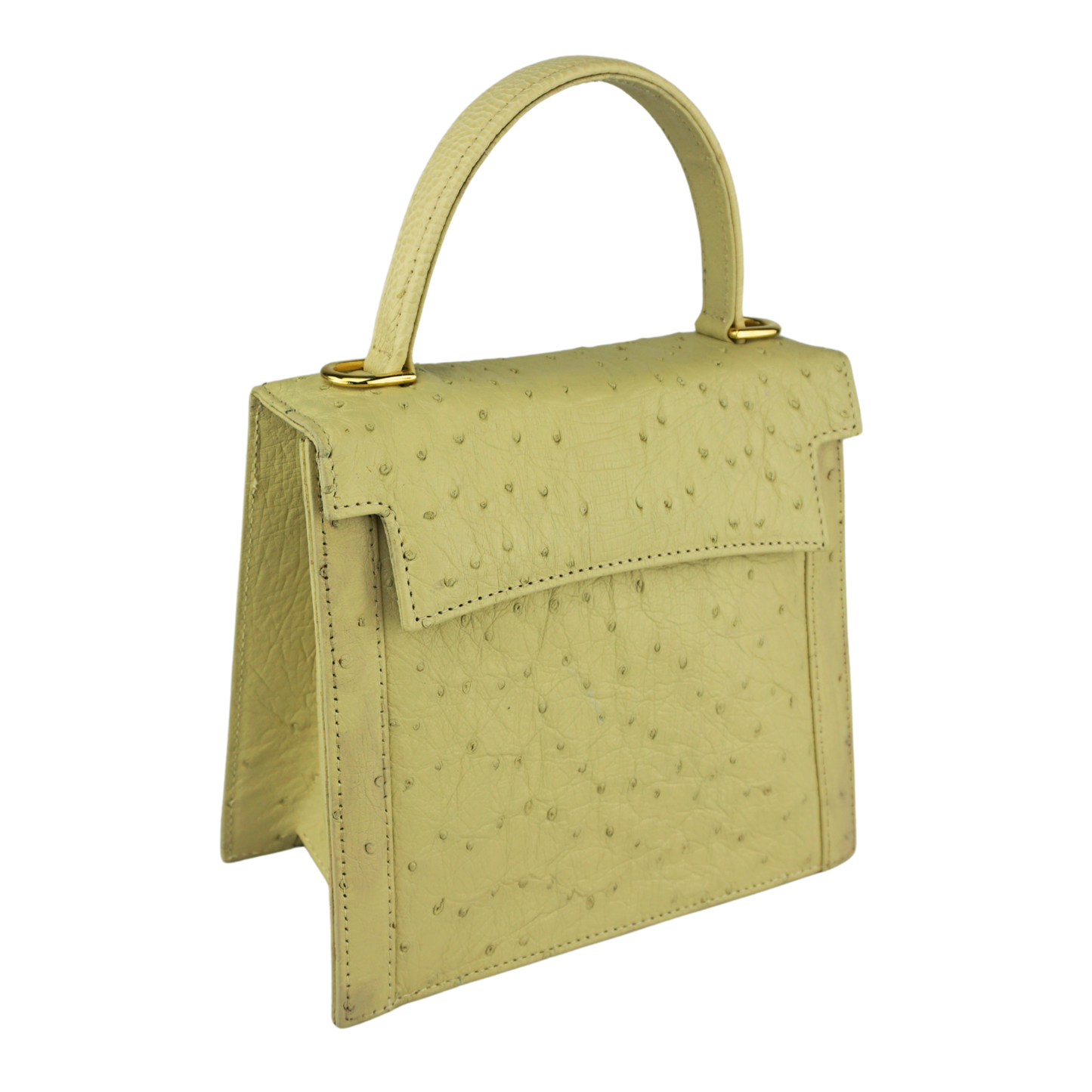 Straußenleder Henkeltasche in Beige mit goldfarbenen Details