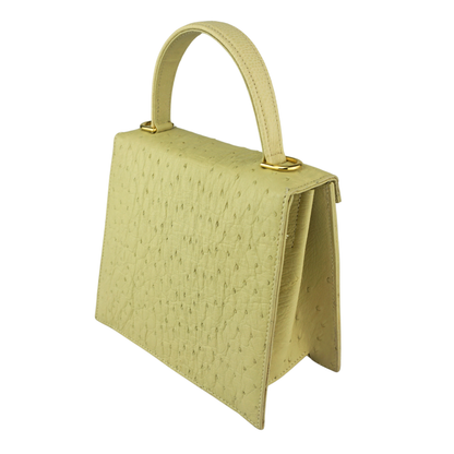 Straußenleder Henkeltasche in Beige mit goldfarbenen Details