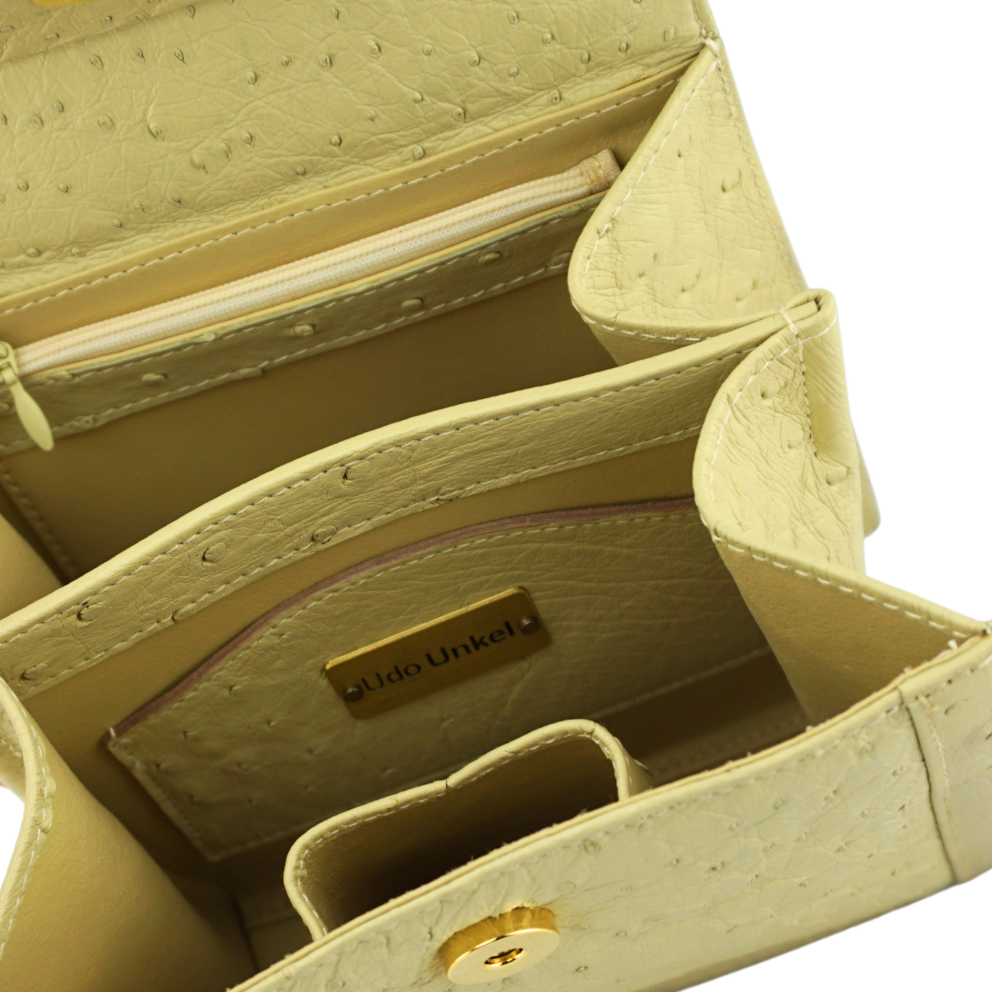 Straußenleder Henkeltasche in Beige mit goldfarbenen Details