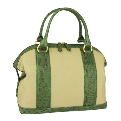Straußenleder Handtasche "Die Strahlende" in Grün und Beige