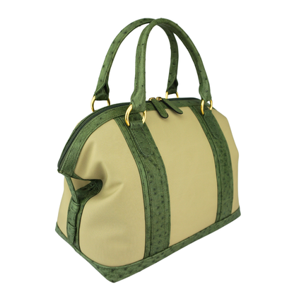 Straußenleder Handtasche "Die Strahlende" in Grün und Beige