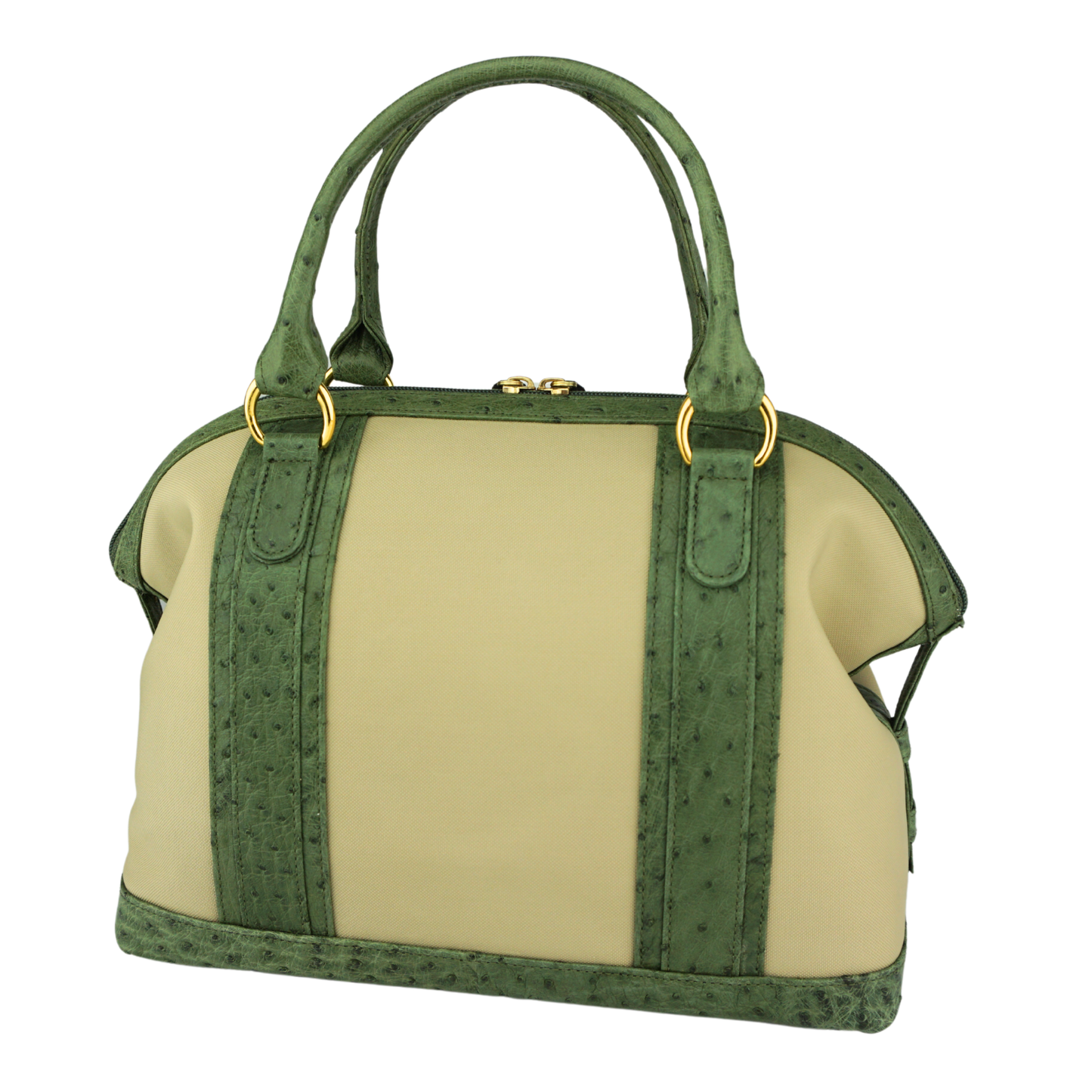 Straußenleder Handtasche "Die Strahlende" in Grün und Beige