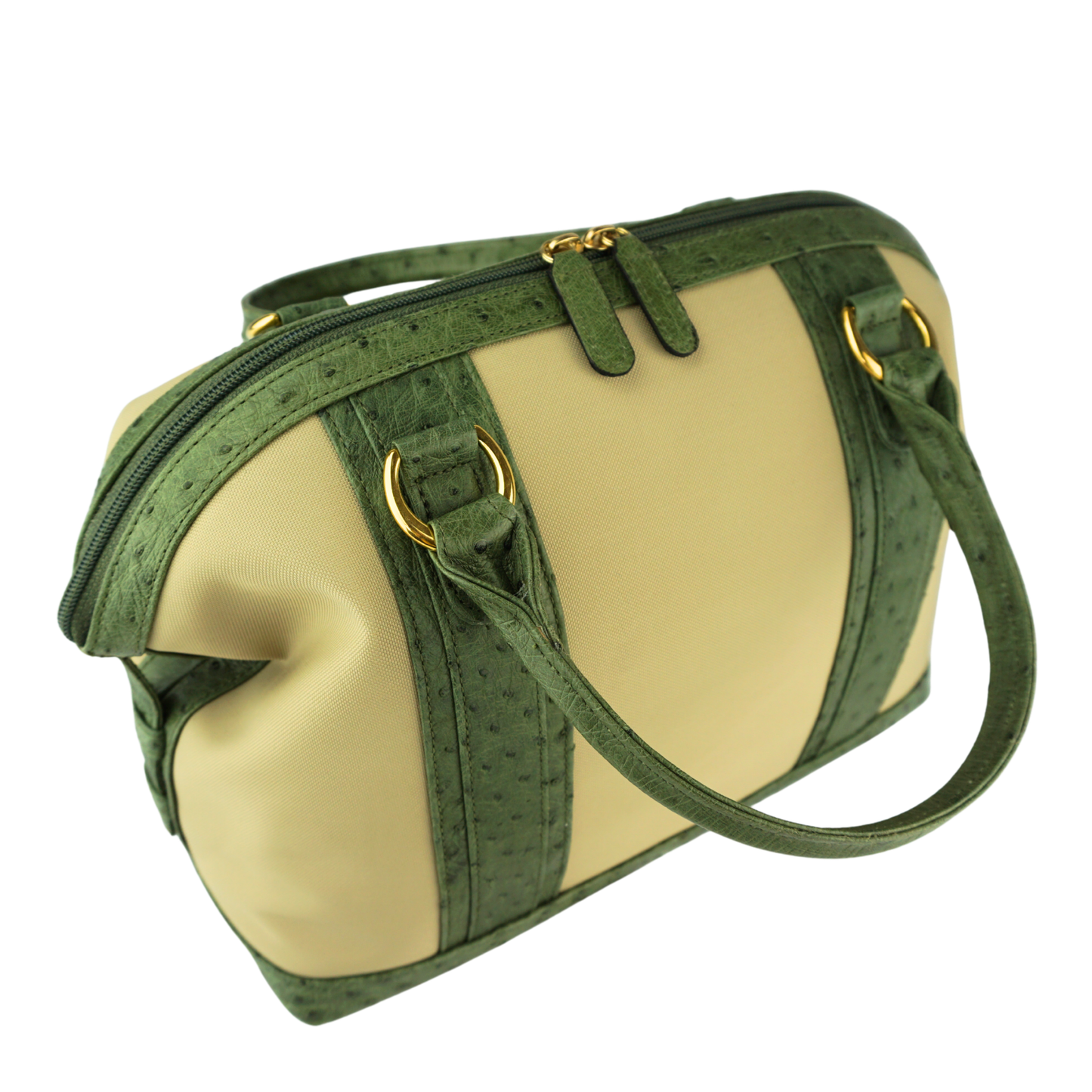 Straußenleder Handtasche "Die Strahlende" in Grün und Beige