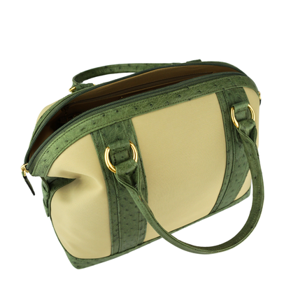 Straußenleder Handtasche "Die Strahlende" in Grün und Beige