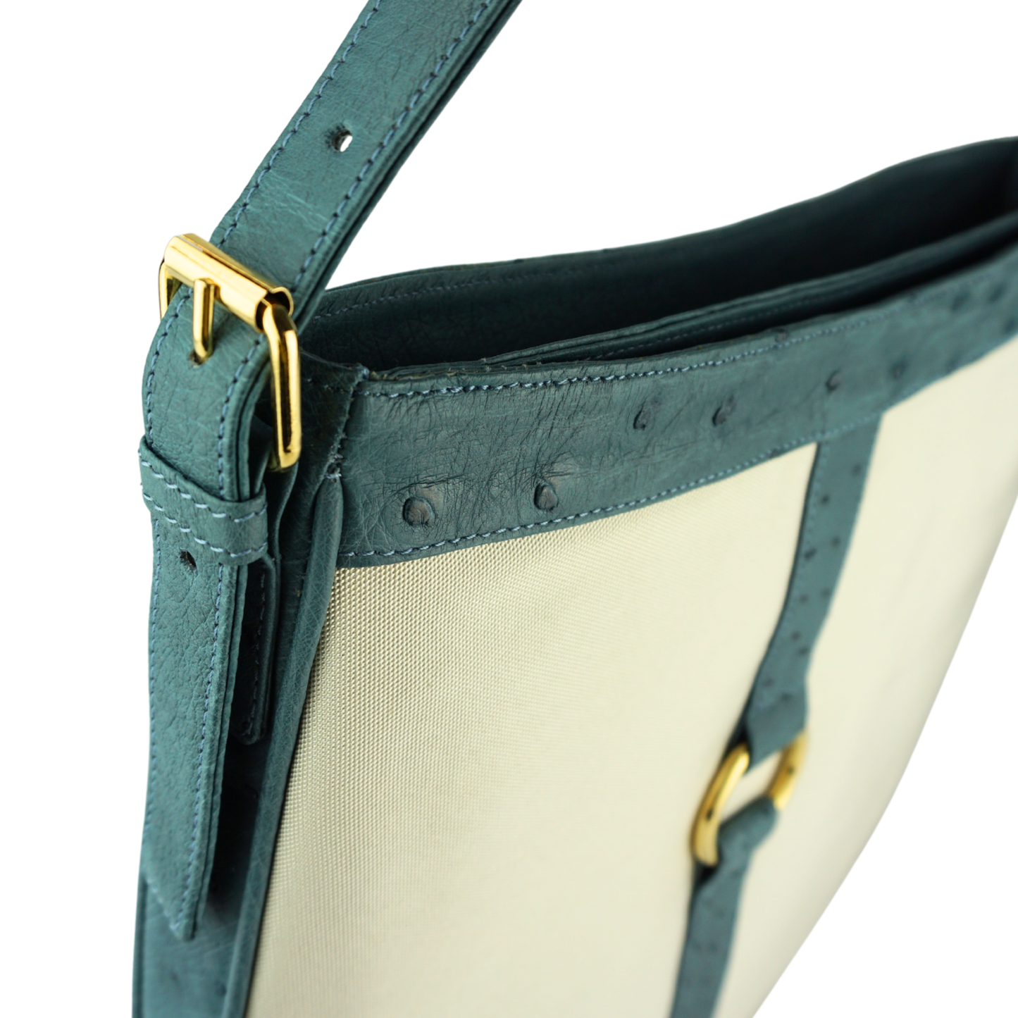 Straußenleder Handtasche in Blau/Beige mit goldfarbenen Details