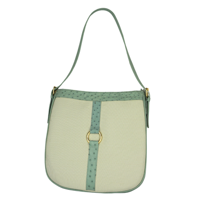 Straußenleder Handtasche in Hellblau/Beige mit goldfarbenen Details