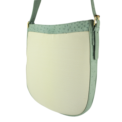 Straußenleder Handtasche in Hellblau/Beige mit goldfarbenen Details