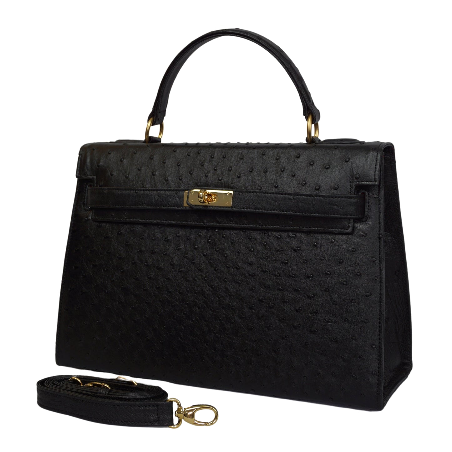 Handbag "The Classic" in black with gold-colored details in XL